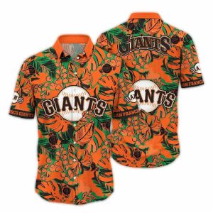 Vintage San Francisco Giants Hawaiian Shirt With Leaf Pattern Design