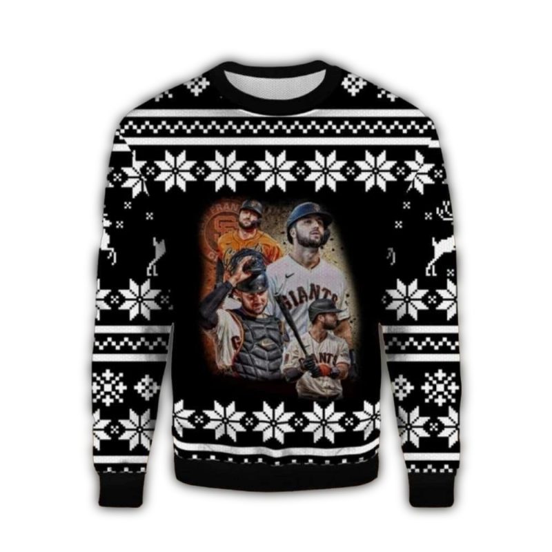 San Francisco Giants Player Montage Snowflake Christmas Ugly Sweater 1