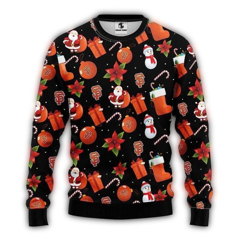 San Francisco Giants Santa Claus Snowman Christmas Ugly Sweater 1