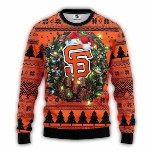 San Francisco Giants Christmas Light Ugly Sweater With Santa Hat Design