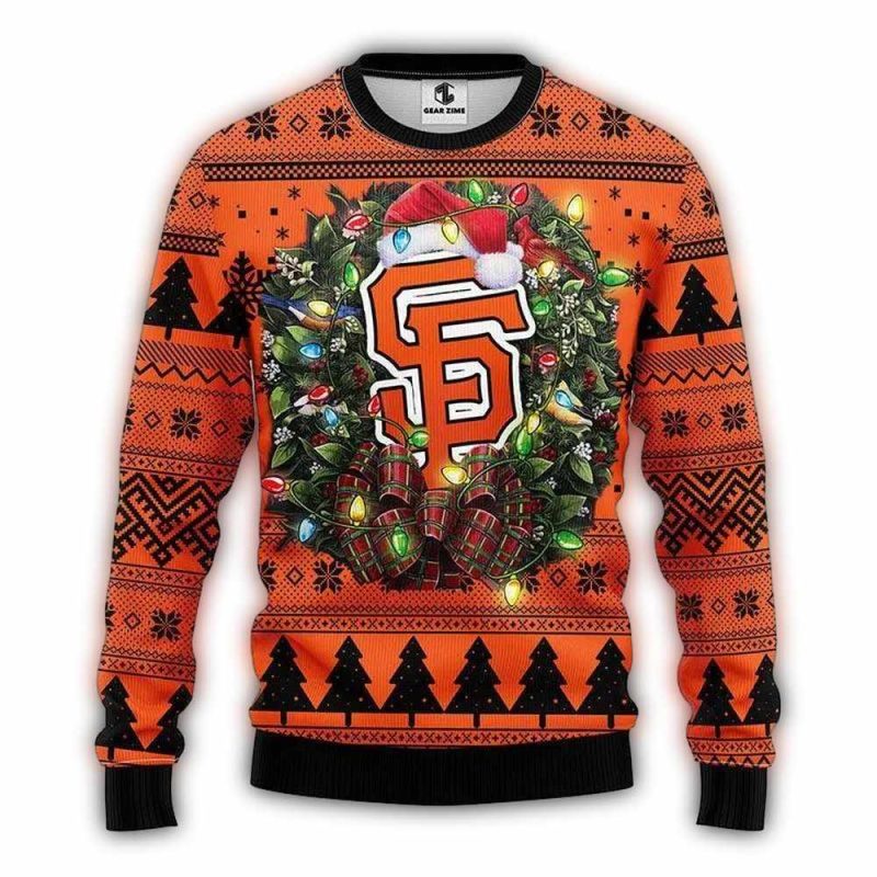 San Francisco Giants Santa Hat Christmas Light Ugly Sweater 1
