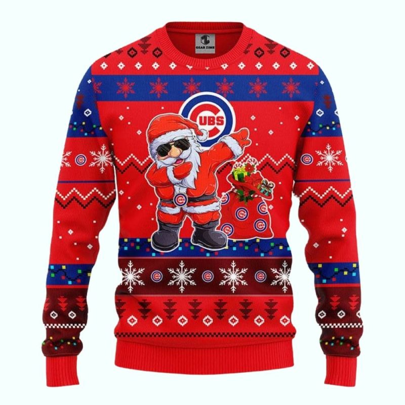 Santa Claus Dabbing Chicago Cubs Merry Christmas Ugly Sweater