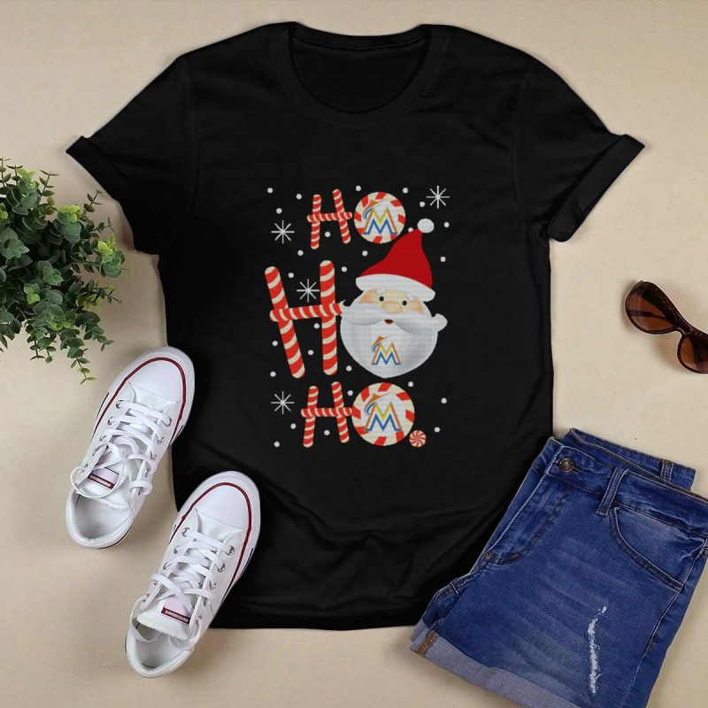 Santa Claus Ho Ho Ho Merry Christmas Miami Marlins Fans Festive Holiday T Shirt Black 1