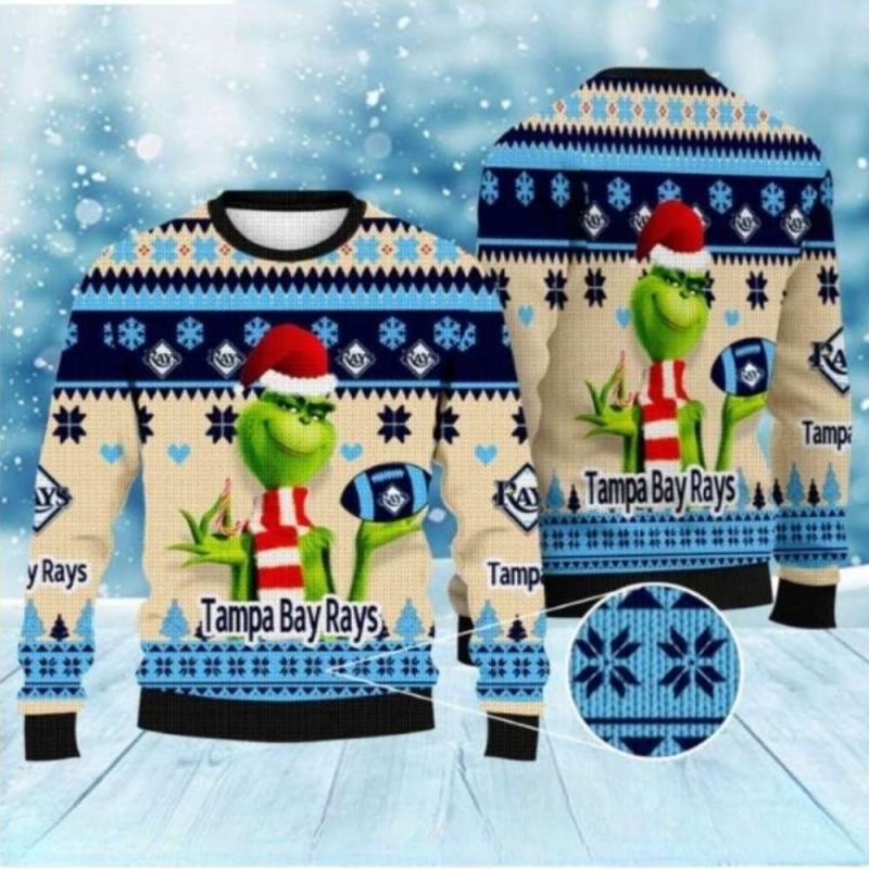 Santa Grinch Tampa Bay Rays Blue Ugly Christmas Sweater 1