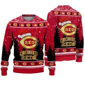 Santa Hat Cincinnati Reds Golden Logo Ugly Sweater