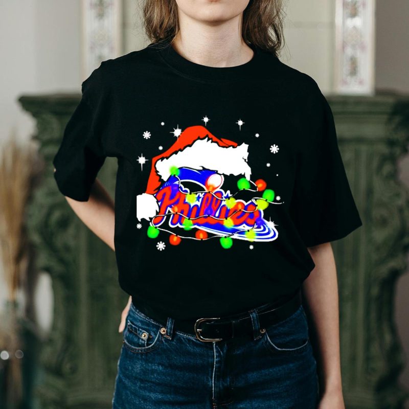 Philadelphia Phillies Santa Hat T-Shirt – Perfect Holiday Tee for Fans - Image 2