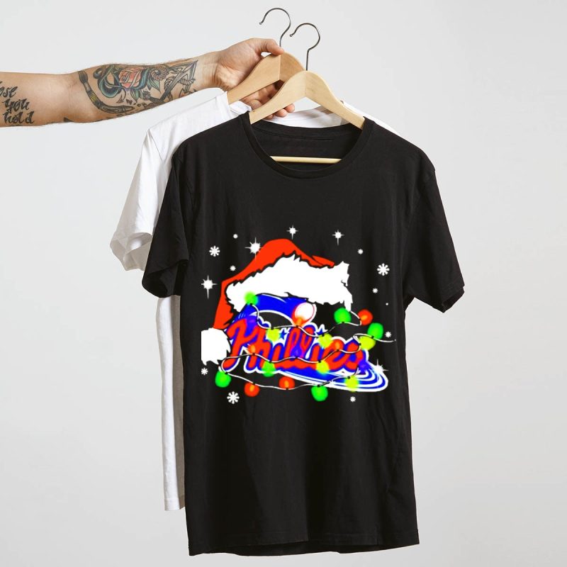 Philadelphia Phillies Santa Hat T-Shirt – Perfect Holiday Tee for Fans - Image 4