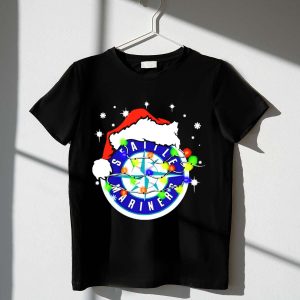 Seattle Mariners Christmas T-Shirt With Santa Hat & Snowflakes Design