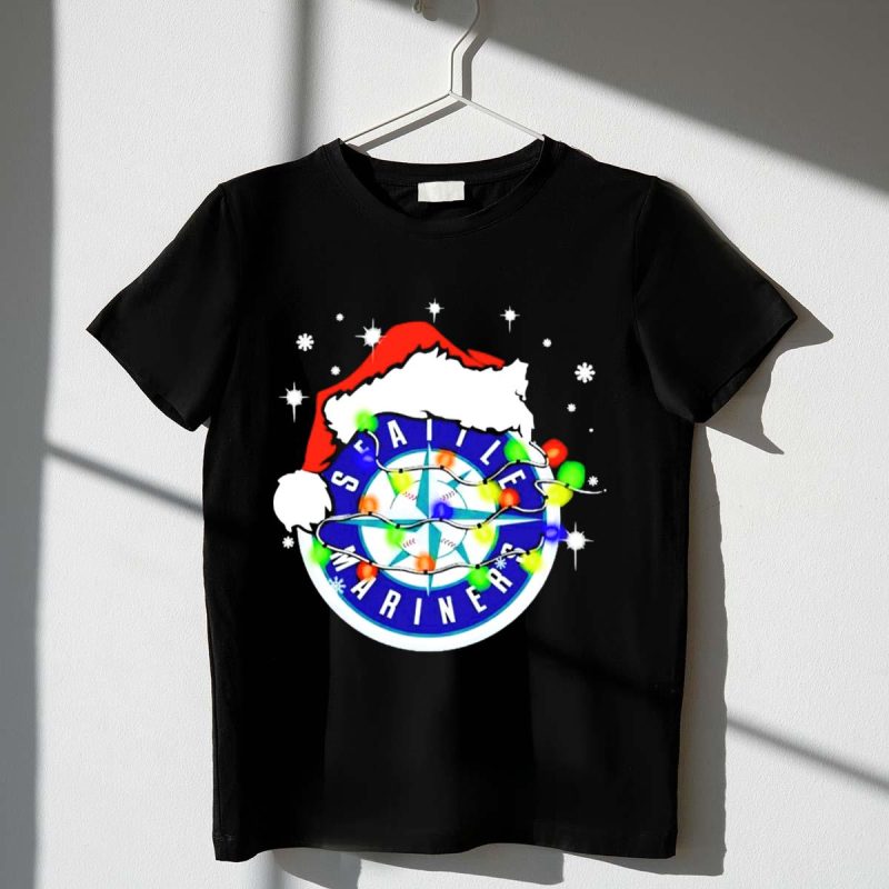 Santa Hat Seattle Mariners Christmas Lights Snowflakes T Shirt t shirt 1 1