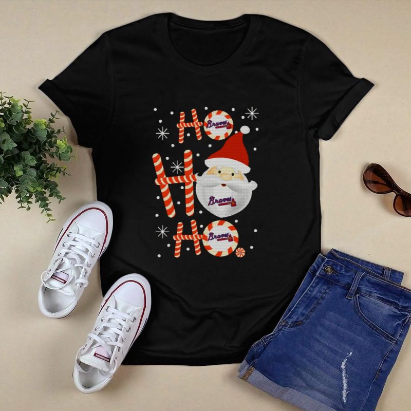 Santa Ho Ho Ho Atlanta Braves Christmas Baseball Fan T-Shirt - Image 5