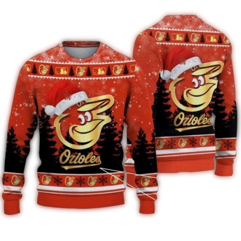 Santa Orioles Logo Baltimore Orioles Xmas Ugly Sweater 1
