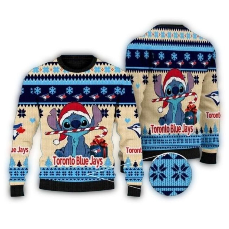 Santa Stitch Toronto Blue Jays Christmas Ugly Sweater 1