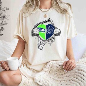 Seattle Seahawks Yankees Heart Icons T-Shirt - Fan Apparel