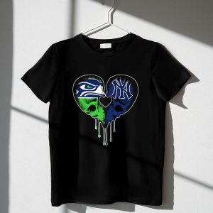 Seahawks Yankees Heart Skull Graphic T-Shirt For Fans