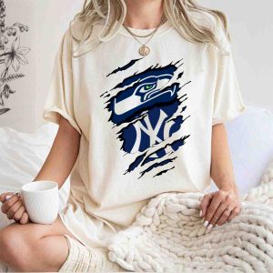 Seahawks Yankees Logo Fusion T-Shirt - Unique Sports Fan Apparel