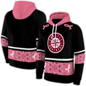 Seattle Mariners Awareness Ribbon Black Pink All Over Print Hoodie