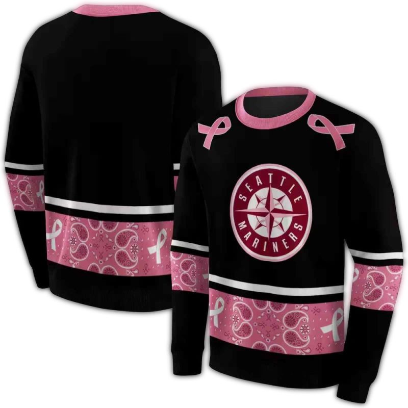Seattle Mariners Awareness Ribbon Black Pink AOP Sweatshirt 1