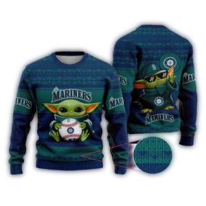 Seattle Mariners Baby Yoda Christmas Ugly Sweater For Kids