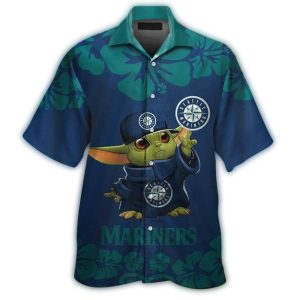 Seattle Mariners Baby Yoda Floral Hawaiian Shirt For Kids