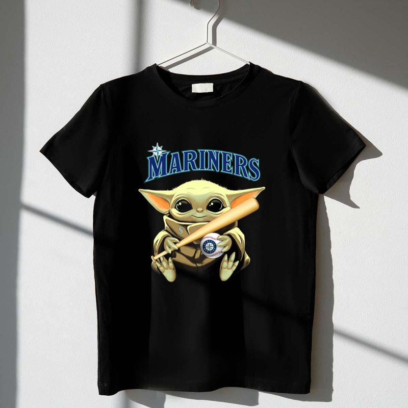 Seattle Mariners Baby Yoda Holding Baseball Bat and Ball T Shirt t shirt 1 1
