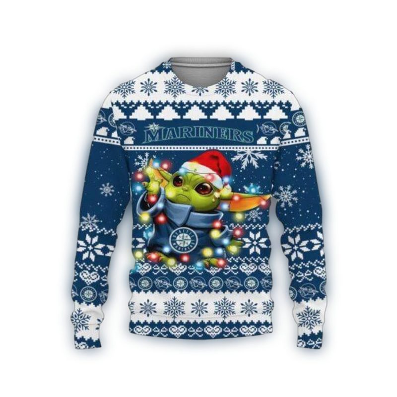 Seattle Mariners Baby Yoda Star Wars Light Christmas Ugly Sweater 1