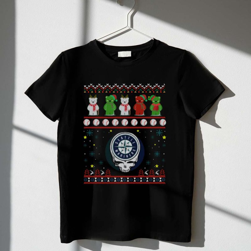 Seattle Mariners Bears Grateful Dead Steal Your Face Ugly Christmas T Shirt t shirt 1 1