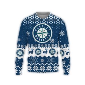 Seattle Mariners Christmas Ugly Sweater With Big Logo & Snow Deer Design
