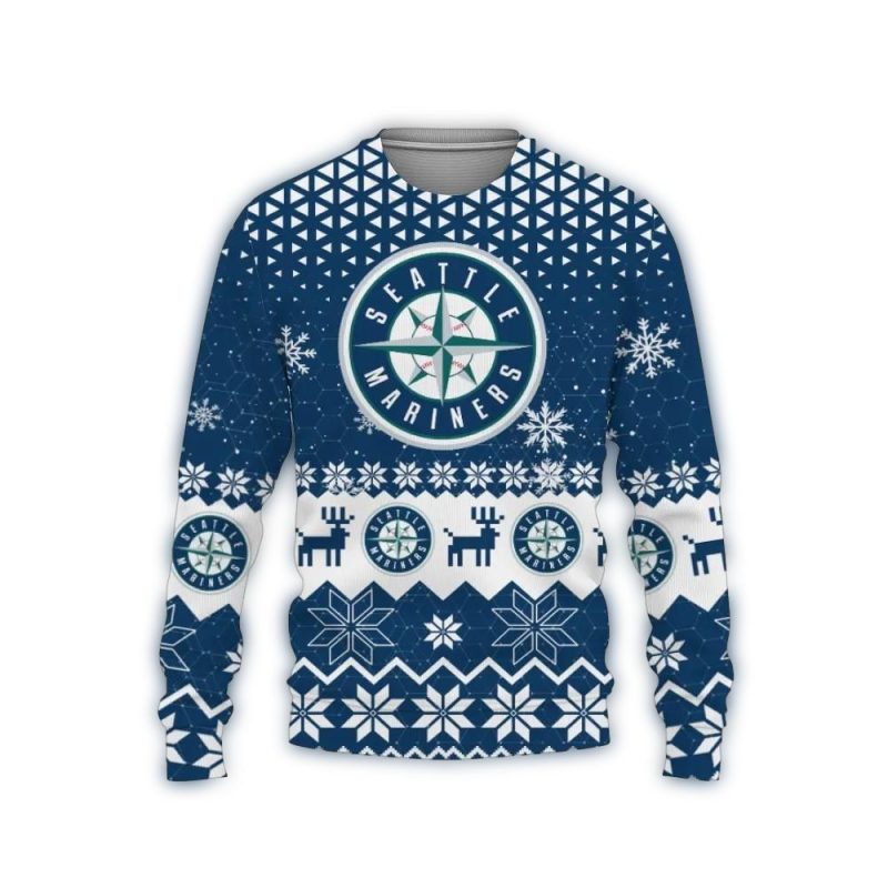 Seattle Mariners Big Logo Snow Deer Christmas Ugly Sweater 1