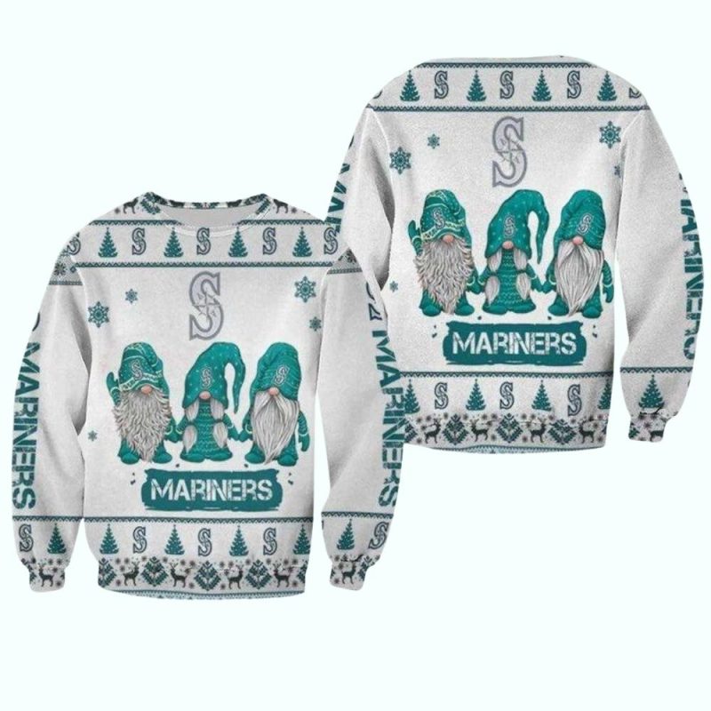 Seattle Mariners Christmas Gnomes White Christmas Ugly Sweater 1