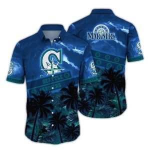 Tropical Hawaiian Shirt With Coconut Pattern - Seattle Mariners Apparel
