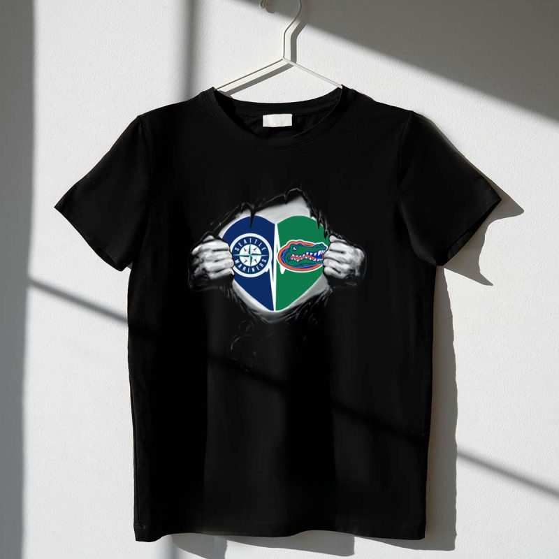 Seattle Mariners Florida Gators Heart Logos Peeking Hands T Shirt t shirt 1 1