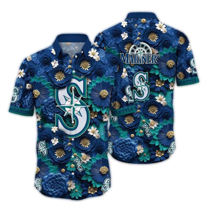 Seattle Mariners Flower Blossom Pattern Hawaiian Shirt 1