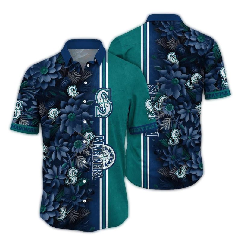 Seattle Mariners Flower Blossom Stripe Hawaiian Shirt 1