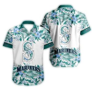 Seattle Mariners Floral Leaf Pattern Hawaiian Shirt For Men