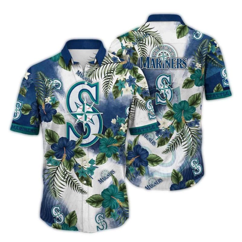 Seattle Mariners Flower Pattern Retro Hawaiian Shirt 1