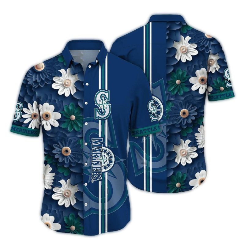 Seattle Mariners Flowers Stripe Funny Hawaiian Shirt 1