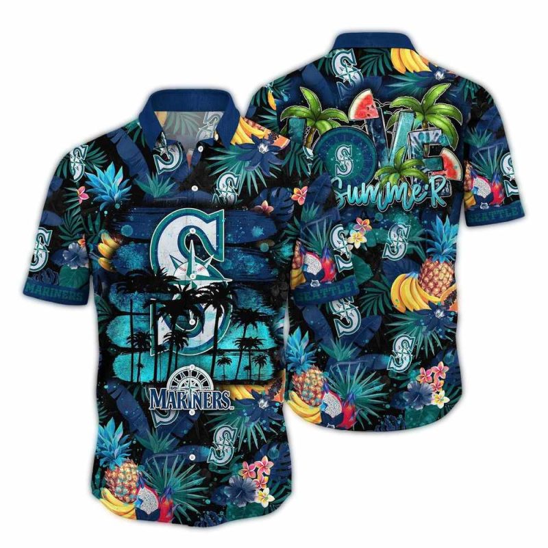 Seattle Mariners Fruit and Coconut Pattern Summer Tropical Hawaiian Shirt 1