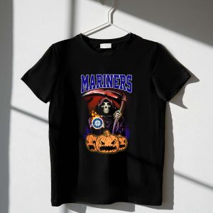 Seattle Mariners Halloween T-Shirt With Grim Reaper And Pumpkins Design