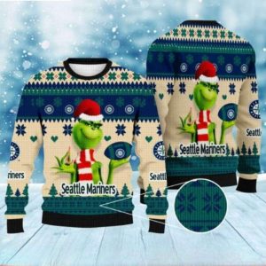 Seattle Mariners Grinch Holiday Ugly Sweater In Beige And Green