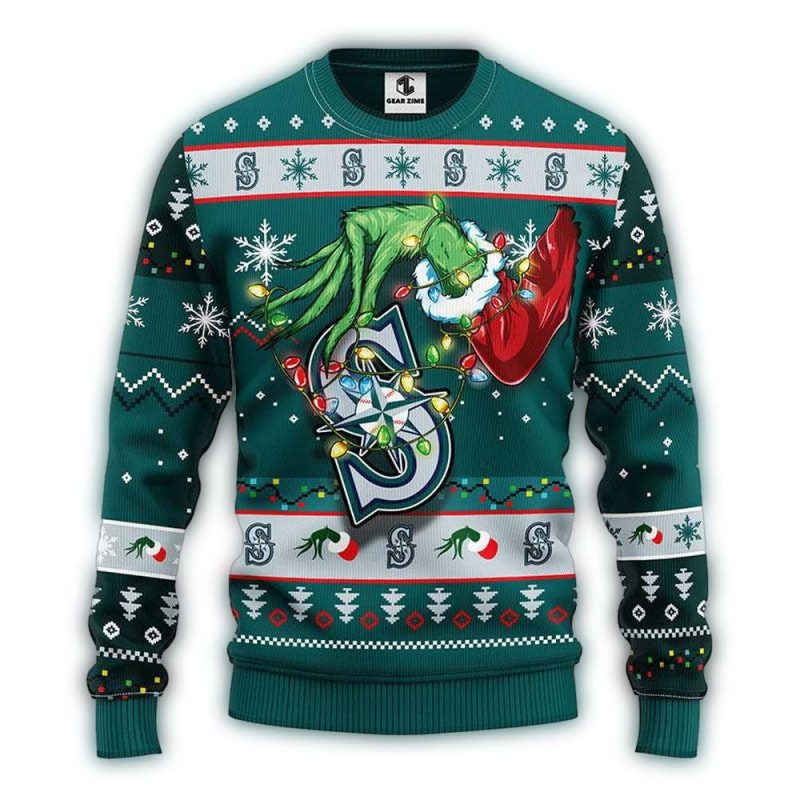 Seattle Mariners Grinch Light Christmas Ugly Sweater 1