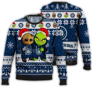 Seattle Mariners Christmas Ugly Sweater Featuring Groot & Grinch Duo