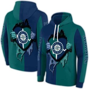 Seattle Mariners Heartbeat Graphic All Over Print Hoodie