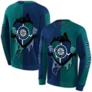 Seattle Mariners Heartbeat Graphic All Over Print Sweatshirt