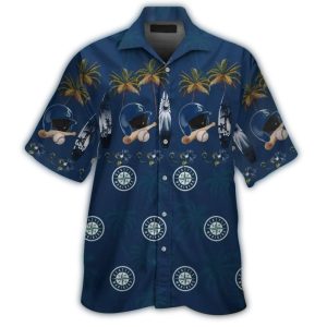 Seattle Mariners Tropical Hawaiian Shirt With Helmet Bat Design