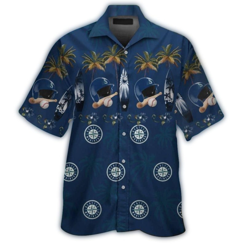 Seattle Mariners Helmet Bat and Surf Tropical Hawaiian Shirt 1