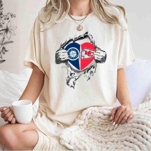 Seattle Mariners & Kansas City Chiefs Heart T-Shirt For Sports Fans