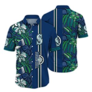 Vintage Seattle Mariners Leaf Stripe Hawaiian Shirt For Men