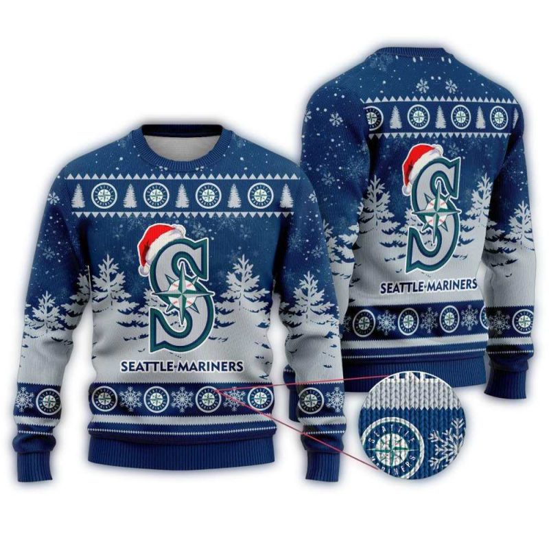 Seattle Mariners Logo Santa Hat Christmas Ugly Sweater 1