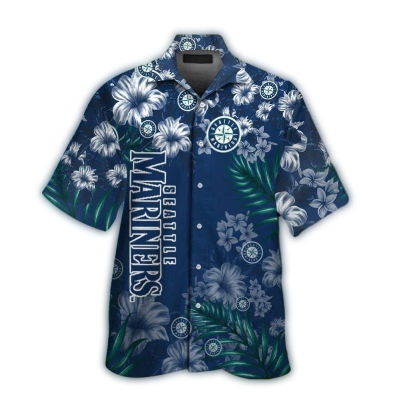 Seattle Mariners Logo and Flower Pattern Hawaiian Shirt 1