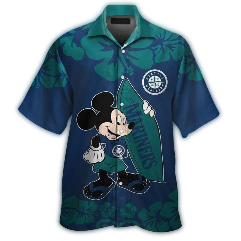Seattle Mariners Mickey Mouse Surf Flower Tropical Hawaiian Shirt 1